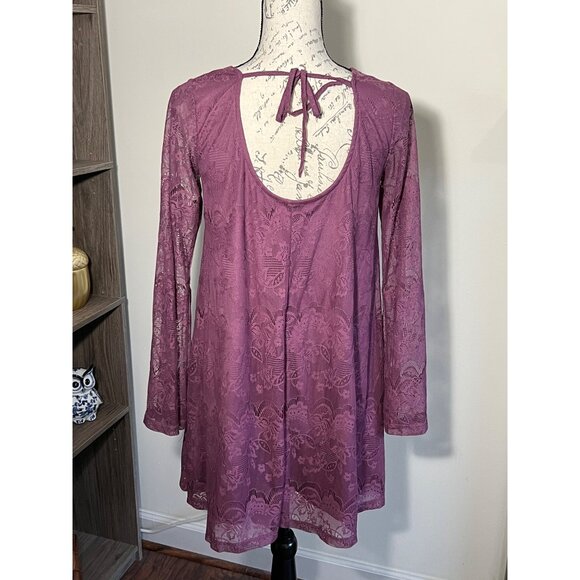 Alter'd State Dress Purple Scoop Long Sleeve Lace Mini Shift Western Festival Sm - Picture 4 of 10